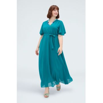 Rochie maxi cu decolteu in V - Albastru deschis