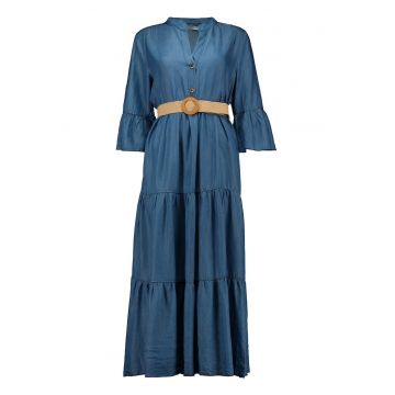 Rochie maxi cu o curea in talie - Albastru inchis