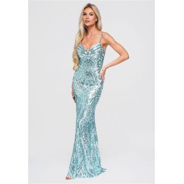 Rochie maxi de seara cu decolteu in forma de inima si aplicatii cu margele - Verde