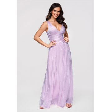 Rochie maxi de seara cu decolteu in V - talie drapata - Mov