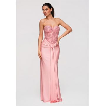 Rochie Maxi de Seara Eleganta cu Paiete si Spate Gorset - Roz