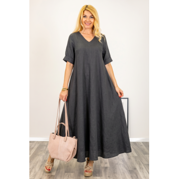 Rochie maxi din in foarte ampla gri inchis