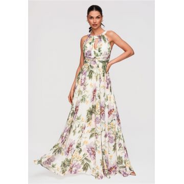 Rochie Maxi Eleganta - Croiala Ampla - Material Usor cu Drapaj - Alb