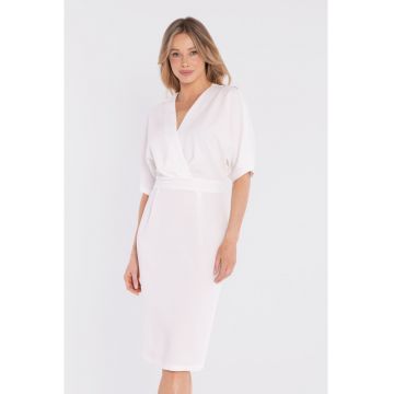 Rochie midi cu decolteu cache-coeur -  concept A trois - Bej - Ecru