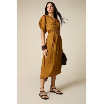 Rochie midi cu decolteu in V - Caramel