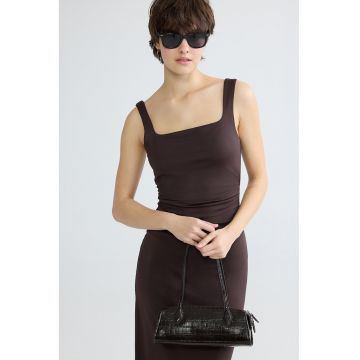 Rochie midi cu decolteu patrat - Maro inchis