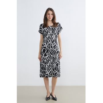 Rochie midi cu decolteu rotund - Alb/Negru