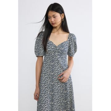 Rochie midi cu decolteu sweetheart - Alb fildes/Bleumarin