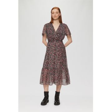 Rochie midi cu imprimeu floral - Rosu/Negru/Verde menta