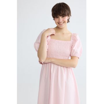 Rochie midi cu maneci bufante - Roz pal