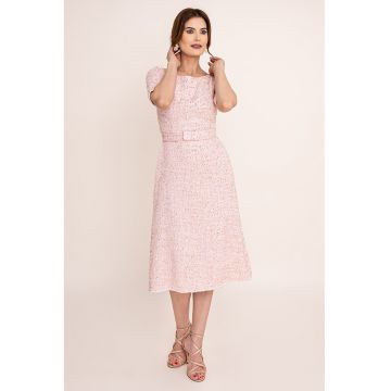 Rochie midi cu maneci medi Aida - Alb/Roz prafuit