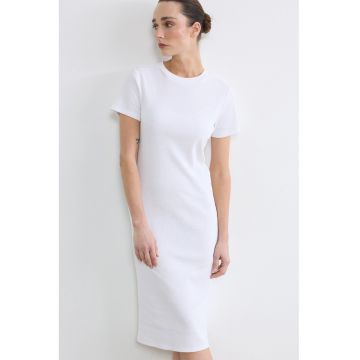 Rochie midi cu maneci scurte - Alb optic