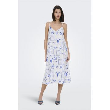 Rochie midi cu model homari - Alb/Albastru