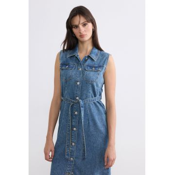 Rochie midi de denim - Albastru melange
