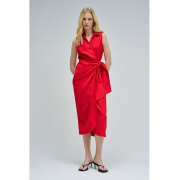 Rochie midi din amestec de in cu aspect petrecut