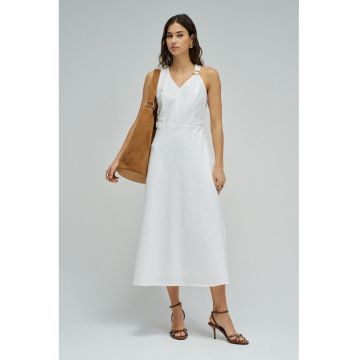 Rochie midi din amestec de in cu buzunare laterale