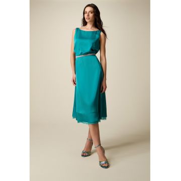 Rochie midi fara maneci cu o curea cu bijuterii - Turcoaz