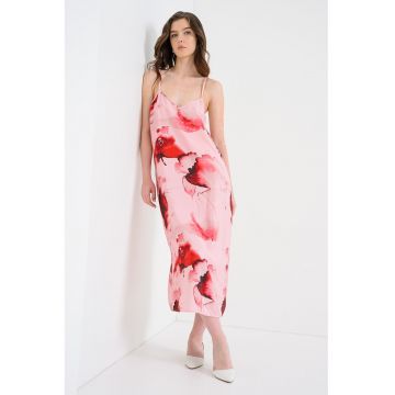 Rochie midi Maya - Rosu inchis/Roz prafuit