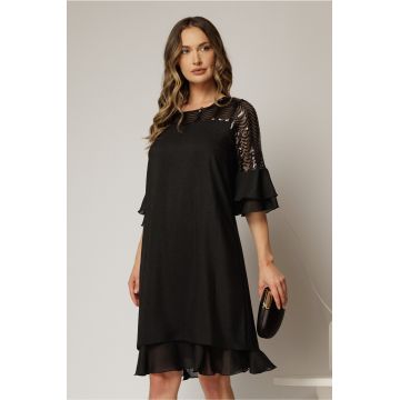 Rochie midi neagra cu sidef si paiete la bust