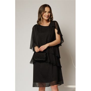 Rochie midi neagra din voal cu capa si croi drept