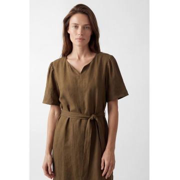 Rochie mini cu croiala dreapta si cordon in talie - Verde masliniu