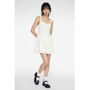 Rochie mini cu decolteu en-coeur - Alb murdar