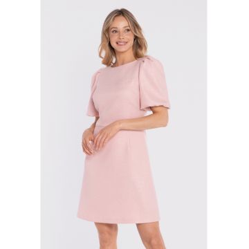 Rochie mini cu maneci bufante -  concept A trois - Piersica - Roz piersica