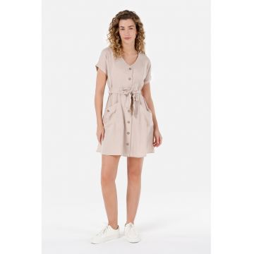 Rochie mini din amestec de in - Maro taupe deschis
