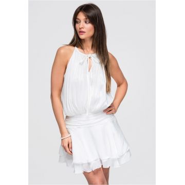 Rochie mini fara maneci cu decolteu legat si talie accentuata