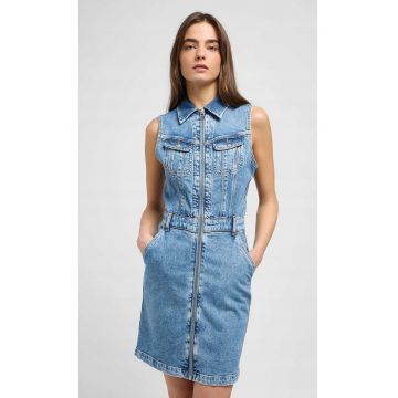 Rochie  model Unionall Dress Core Memory - denim - albastru - fara maneci - 2 buzunare cu clapa - fermoar -