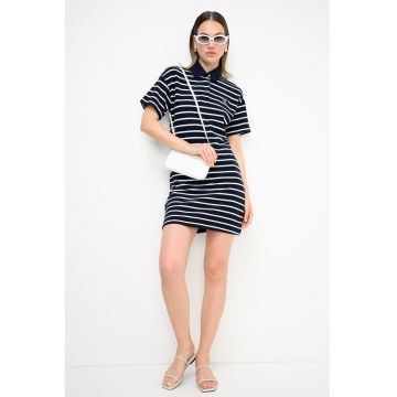 Rochie polo cu croiala dreapta si dungi - Albastru ultramarin/Alb optic