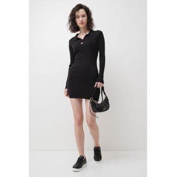 Rochie-pulover striata si tricotata - Negru