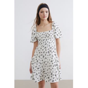 Rochie scurta cu decolteu patrat si segment cu insertie elastica - Alb/Negru