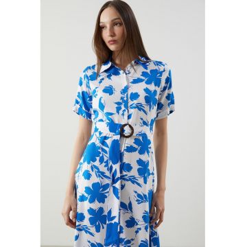 Rochie scurta cu imprimeu floral - Alb/Turcoaz