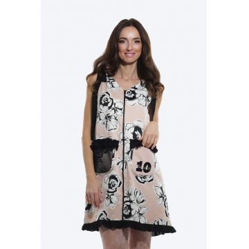 Rochie scurta cu motive florale - Nude rose