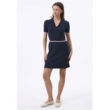 Rochie scurta din amestec de bumbac - Bleumarin