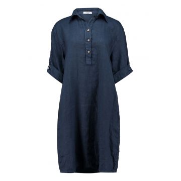 Rochie scurta din in cu buzunare laterale - Albastru ultramarin