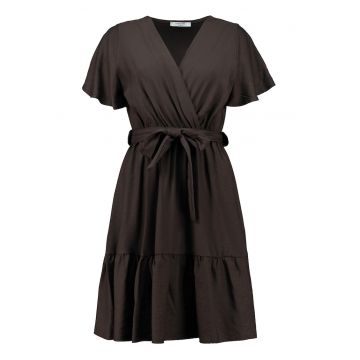 Rochie scurta evazata cu maneci cu volane - Maro inchis