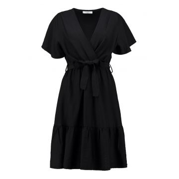 Rochie scurta evazata cu maneci cu volane - Negru
