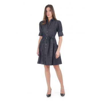 Rochie stil camasa cu maneci bufante si talie definita