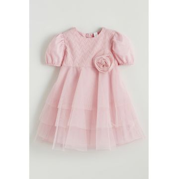 Rochie stratificata din tul - Roz pastel