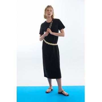 Rochie-tricou cu aplicatie cu strasuri - Negru