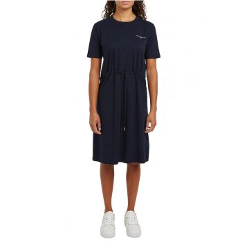 Rochie-tricou de bumbac organic cu snur de ajustare - Bleumarin