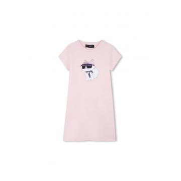 Rochie-tricou din bumbac cu model grafic - Roz pastel/Negru stins/Alb optic