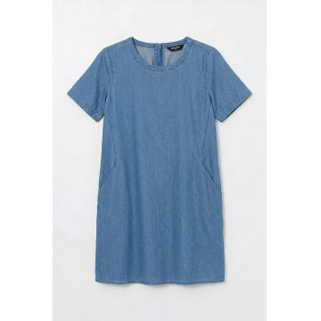 Rochie-tricou din denim cu buzunare laterale - Albastru prafuit