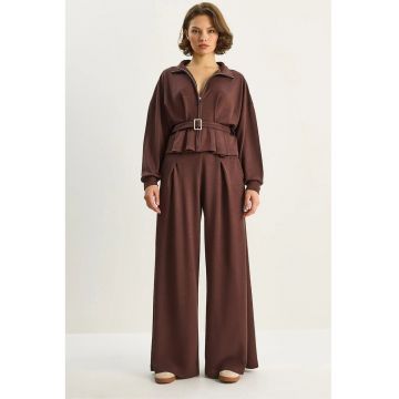 Set tricotat din doua piese -  jacheta cu pantalonidwqf - Maro deschis