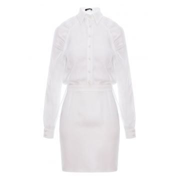Rochie cămașă scurta cu maneci raglan din matase - Alb