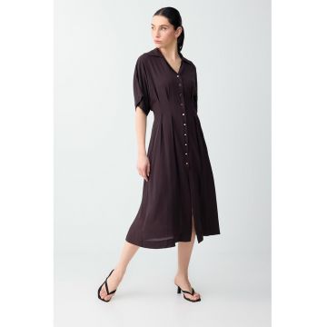 Rochie-camasa cu maneci medii - Maro pamantiu