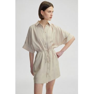 Rochie-camasa cu maneci scurte - Bej inchis