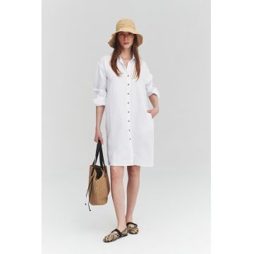 Rochie-camasa de in cu buzunare - Alb